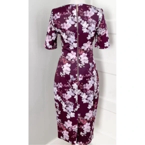 Ted Baker Heike Floral Purple and Pink Midi Square Neck Dress Sz US 6 /Ted Sz 2 - Picture 5 of 6